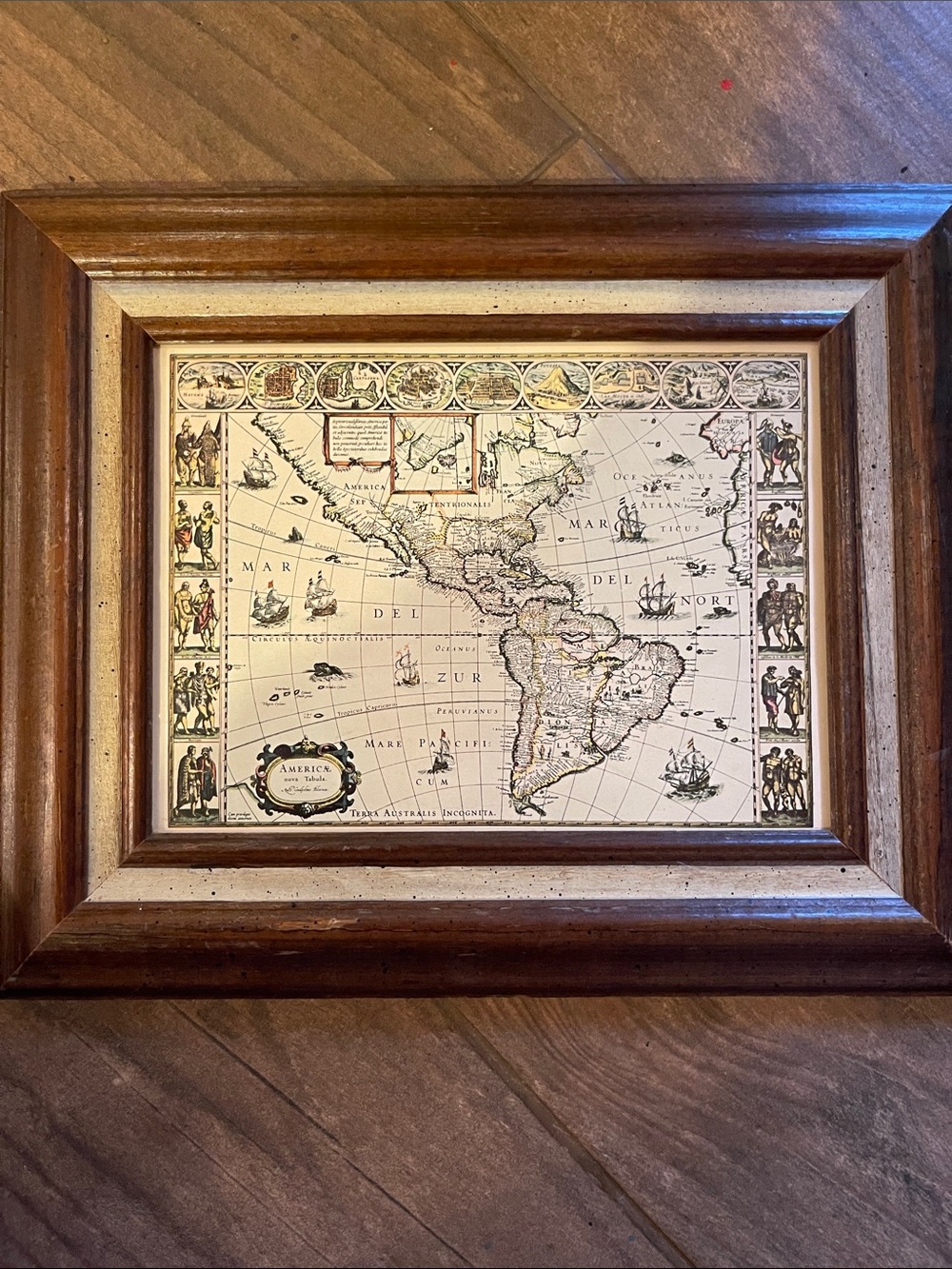 Vintage Style Brown Framed Map Wall Art